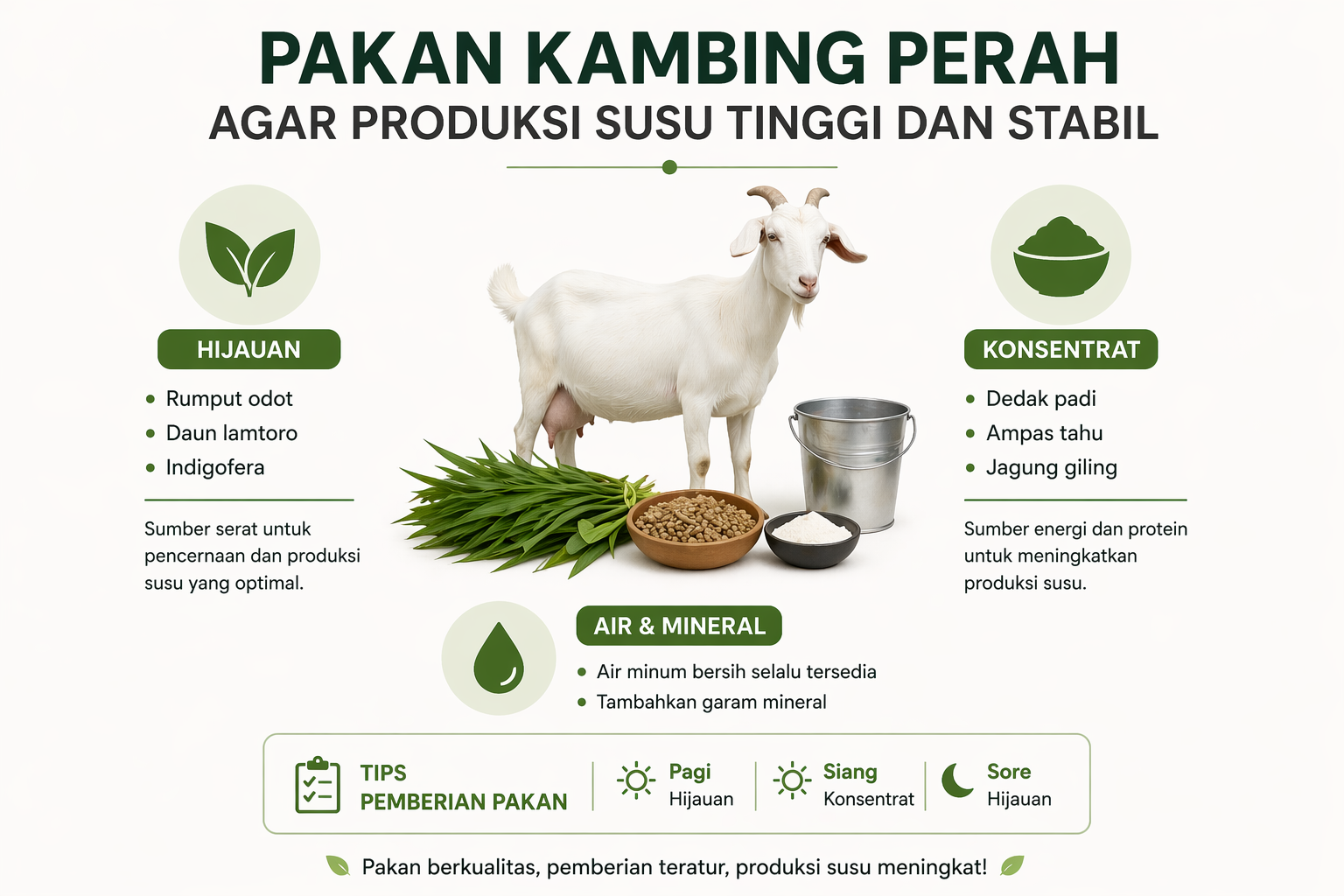 pakan kambing perah agar produksi susu tinggi dan stabil