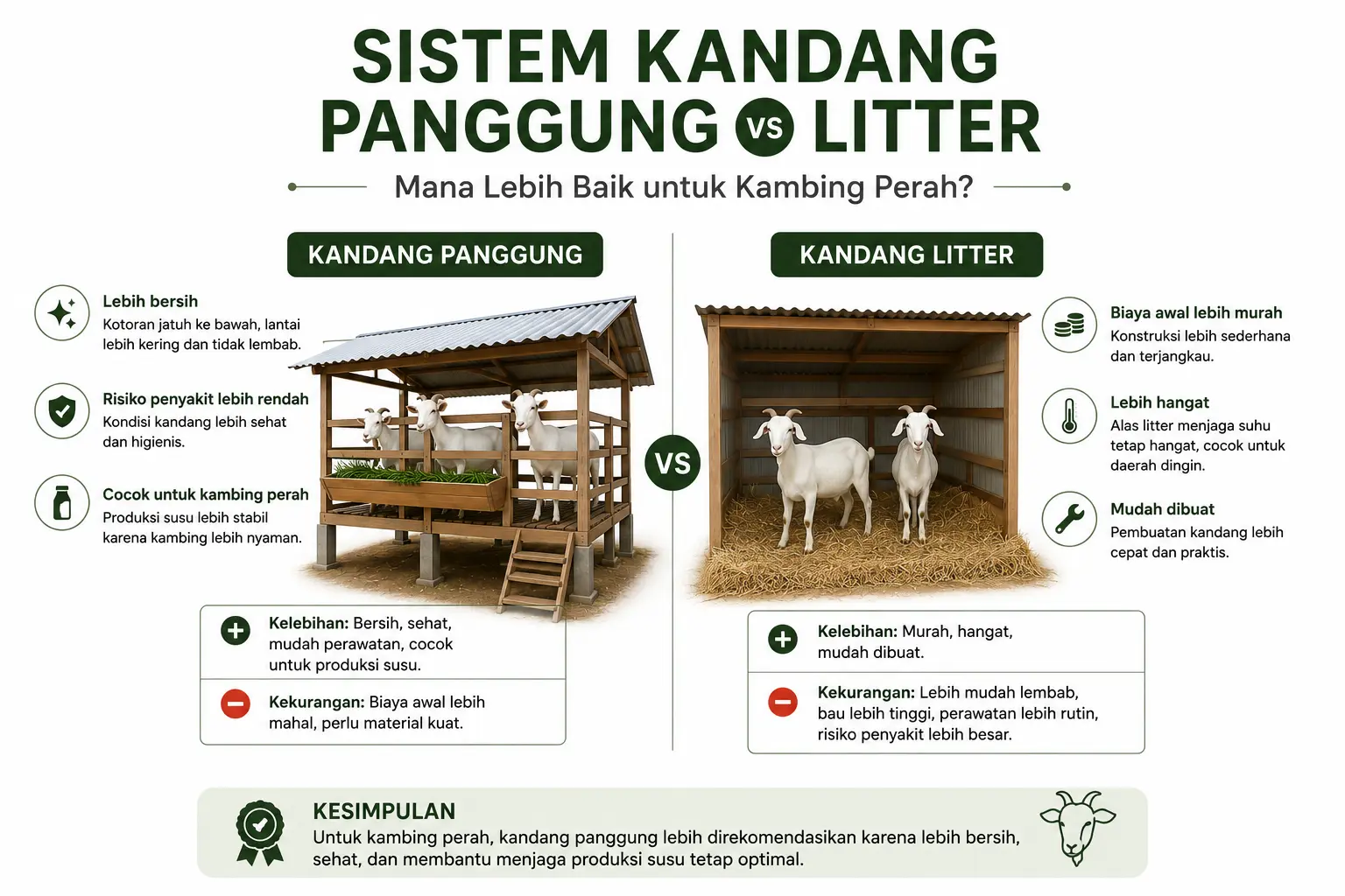 perbandingan sistem kandang panggung vs litter untuk kambing perah