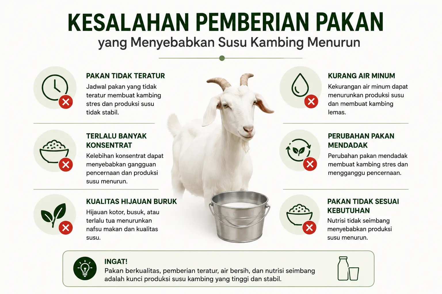 kesalahan pemberian pakan yang menyebabkan susu kambing menurun