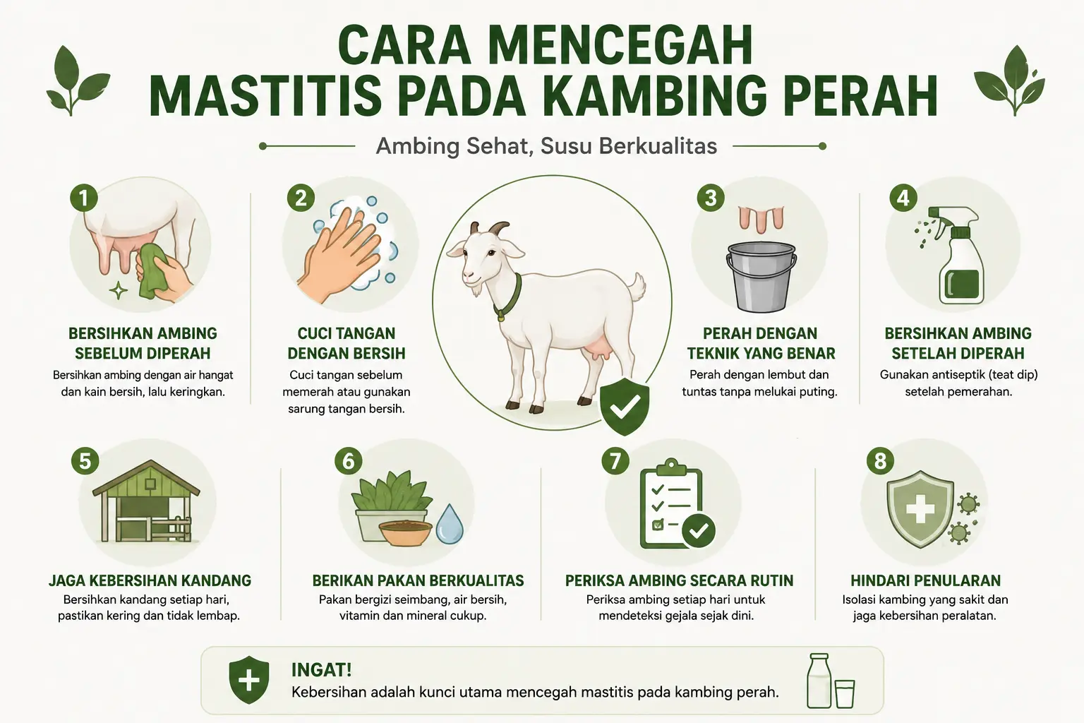 cara mencegah mastitis pada kambing perah dengan menjaga kebersihan ambing dan kandang